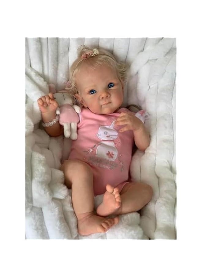 18Inches Rooted Blond Curly Hair Lifelike Reborn Baby Doll with Weighted Cloth Body Real Life Newborn Girl Dolls That Look Realistic, Forever Your Sweetheart