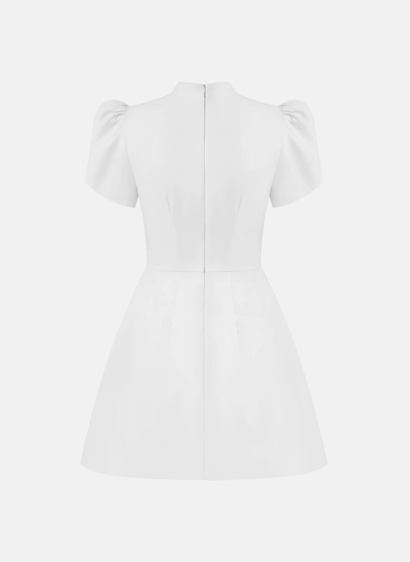 Mini dress with high collar and button fastening