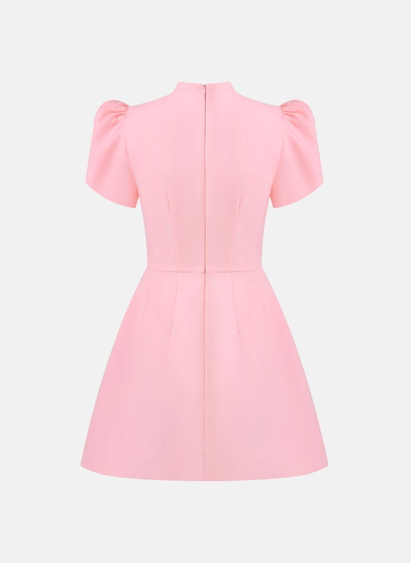 Mini dress with high collar and button fastening