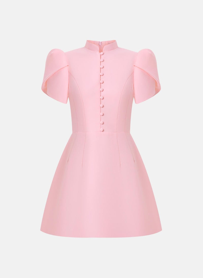 Mini dress with high collar and button fastening