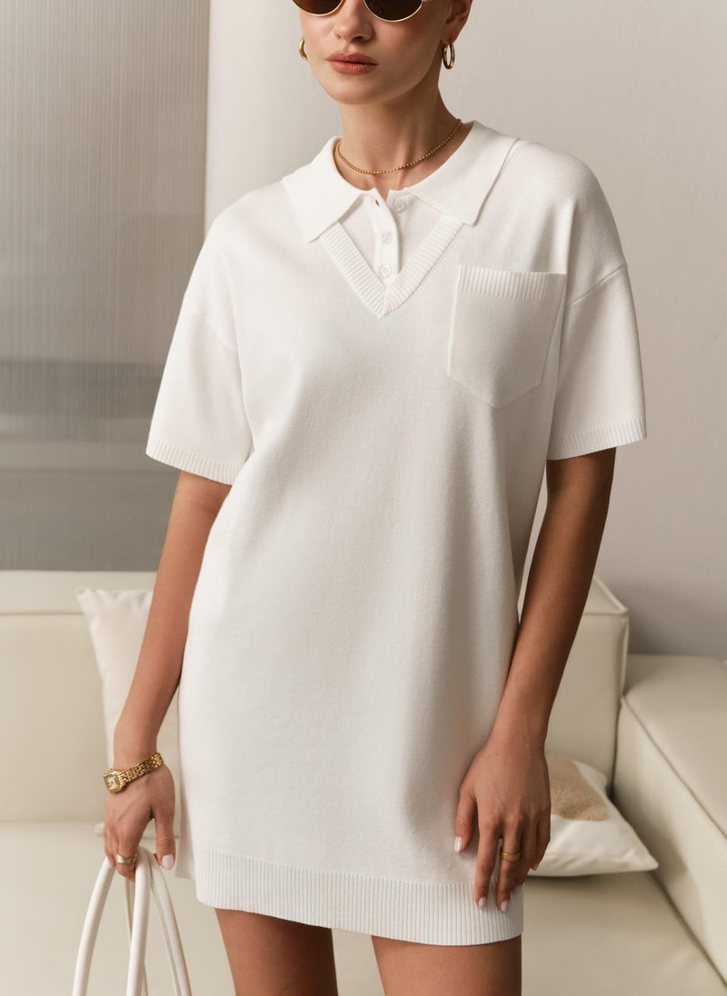 Mini knitted dress with polo collar