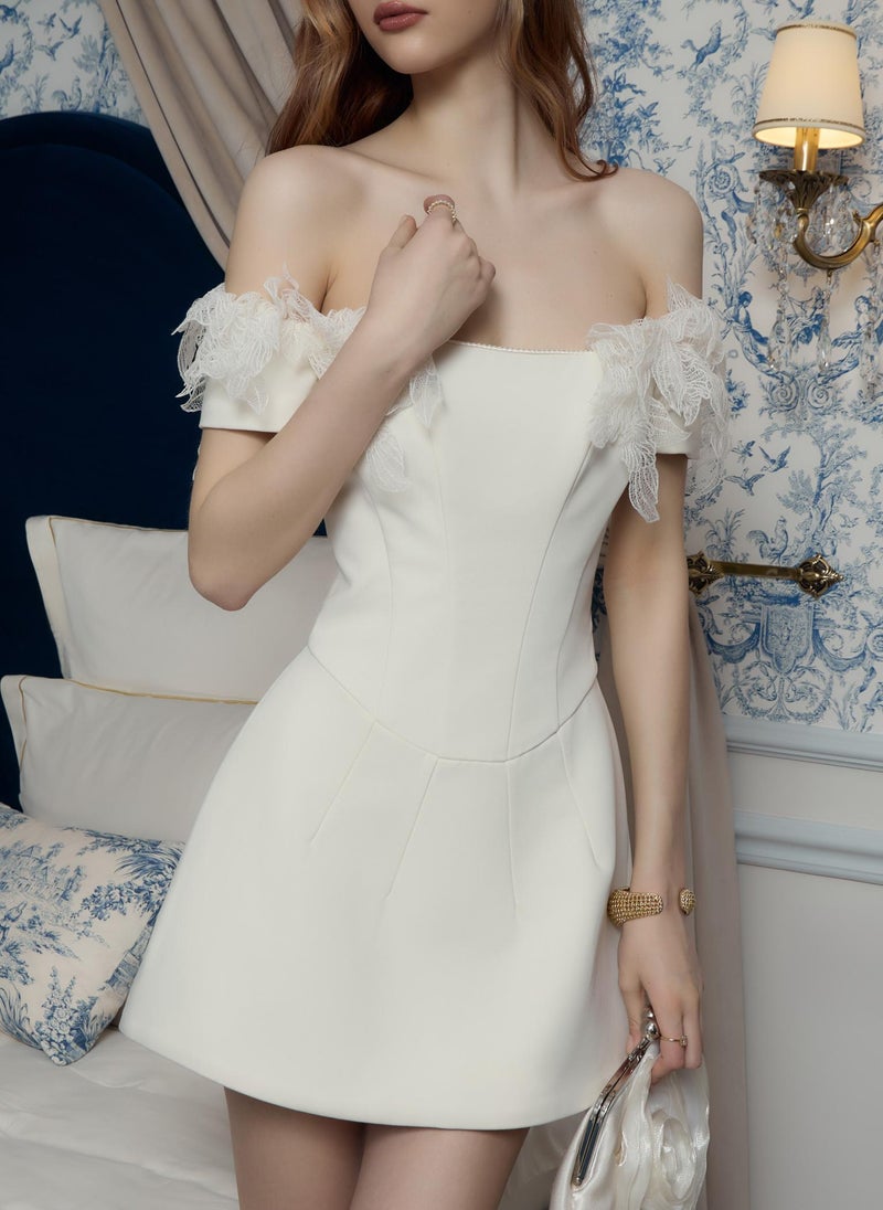 Mini dress with corset bodice and shoulder detailing