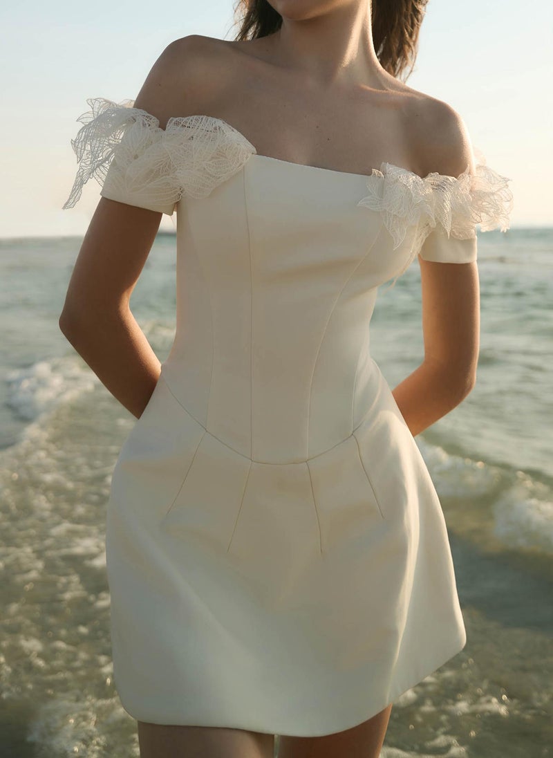 Mini dress with corset bodice and shoulder detailing
