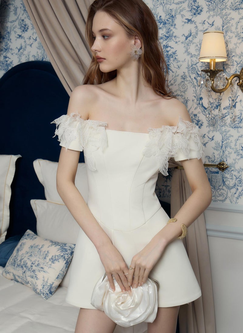 Mini dress with corset bodice and shoulder detailing