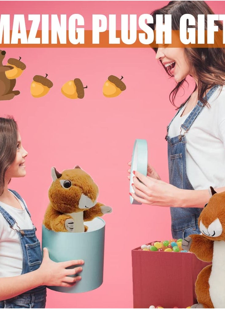 Adorable 10 Inch Plush Squirrel Toy with Zipper Nut Bag, Reversible Design for Kids, Perfect Gift and Room Decor for Boys and Girls