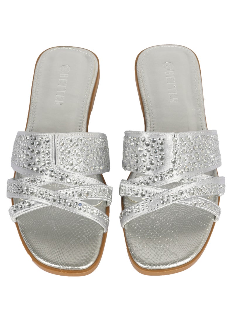 Ladies Flat Sandal Silver