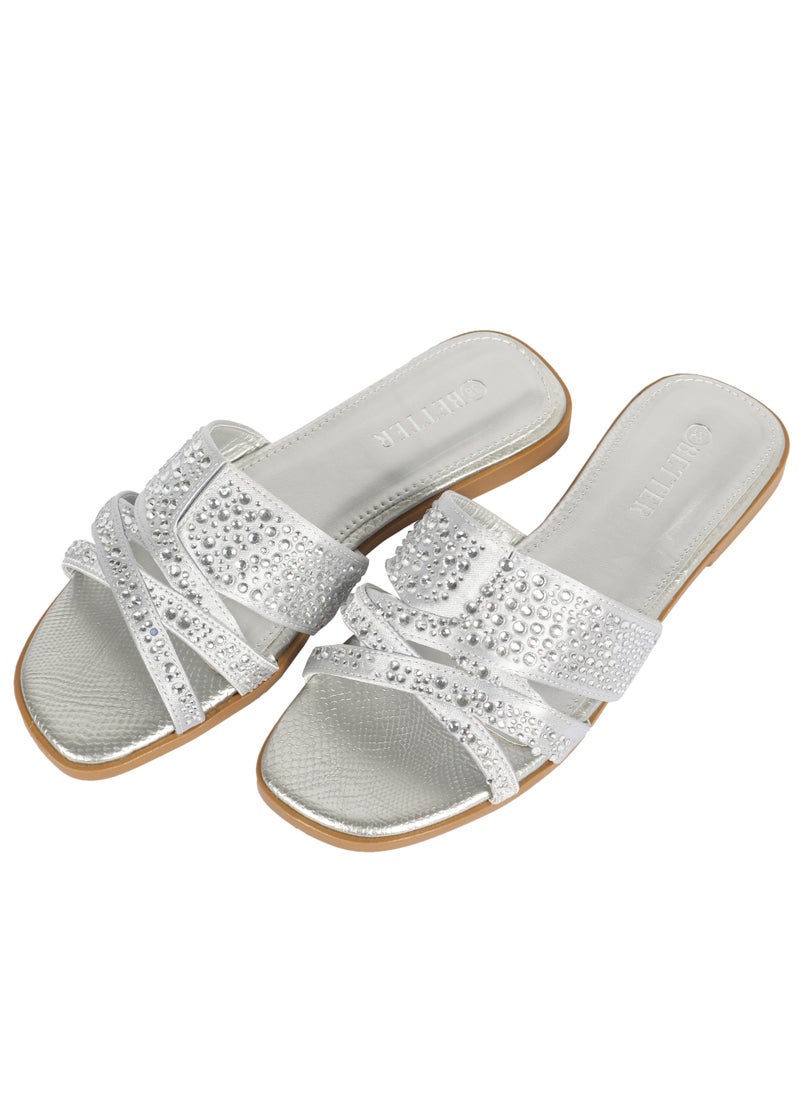 Ladies Flat Sandal Silver