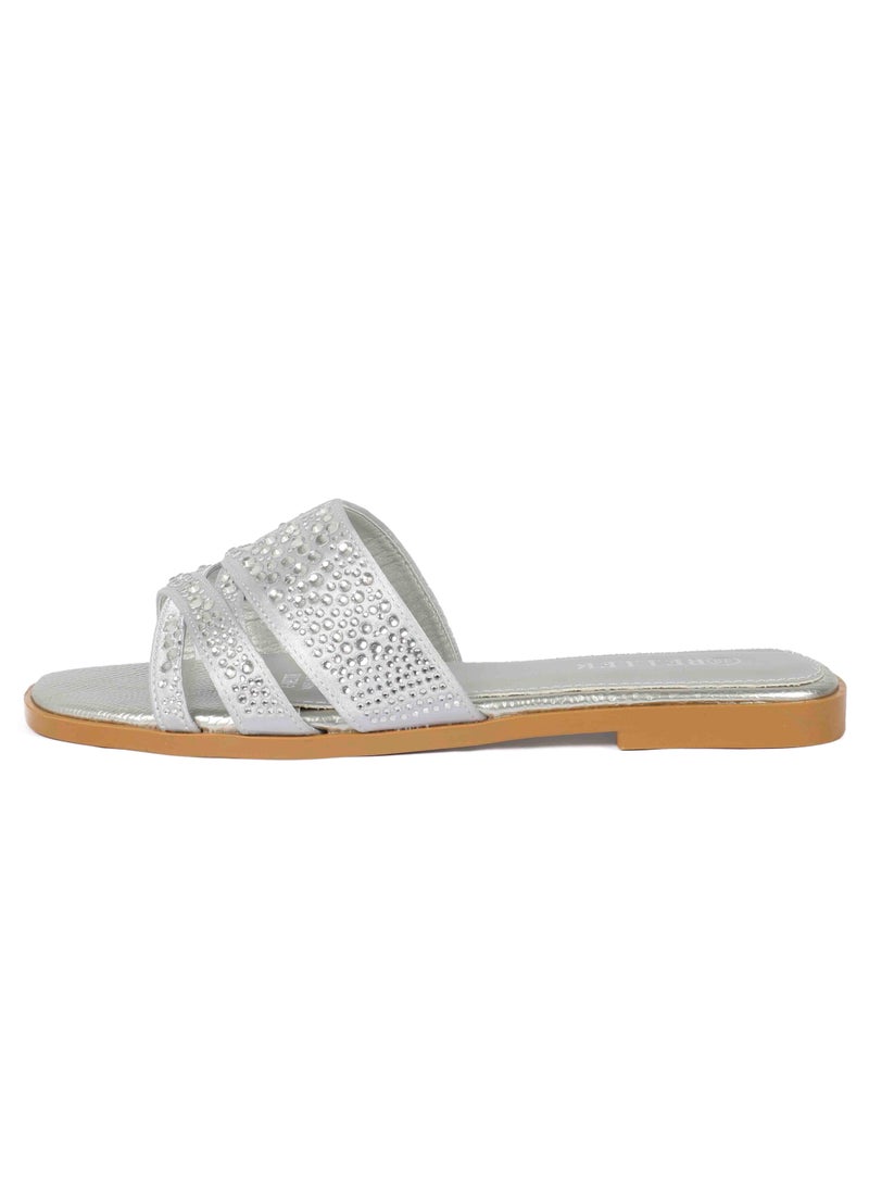 Ladies Flat Sandal Silver