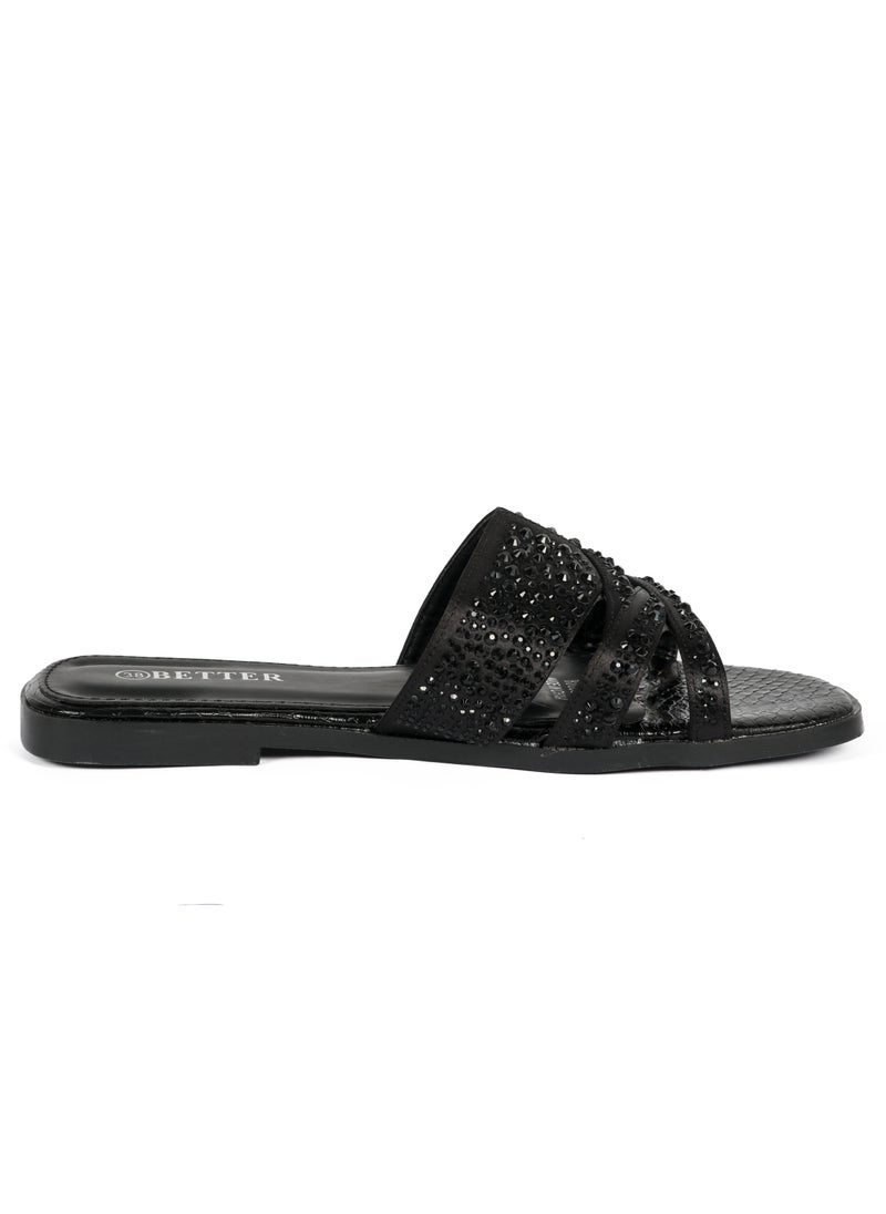 Ladies Flat Sandal Black