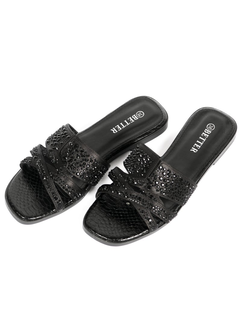 Ladies Flat Sandal Black