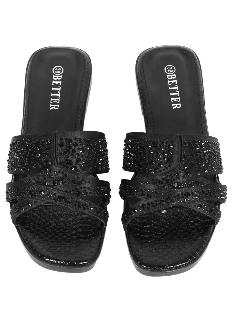 Ladies Flat Sandal Black