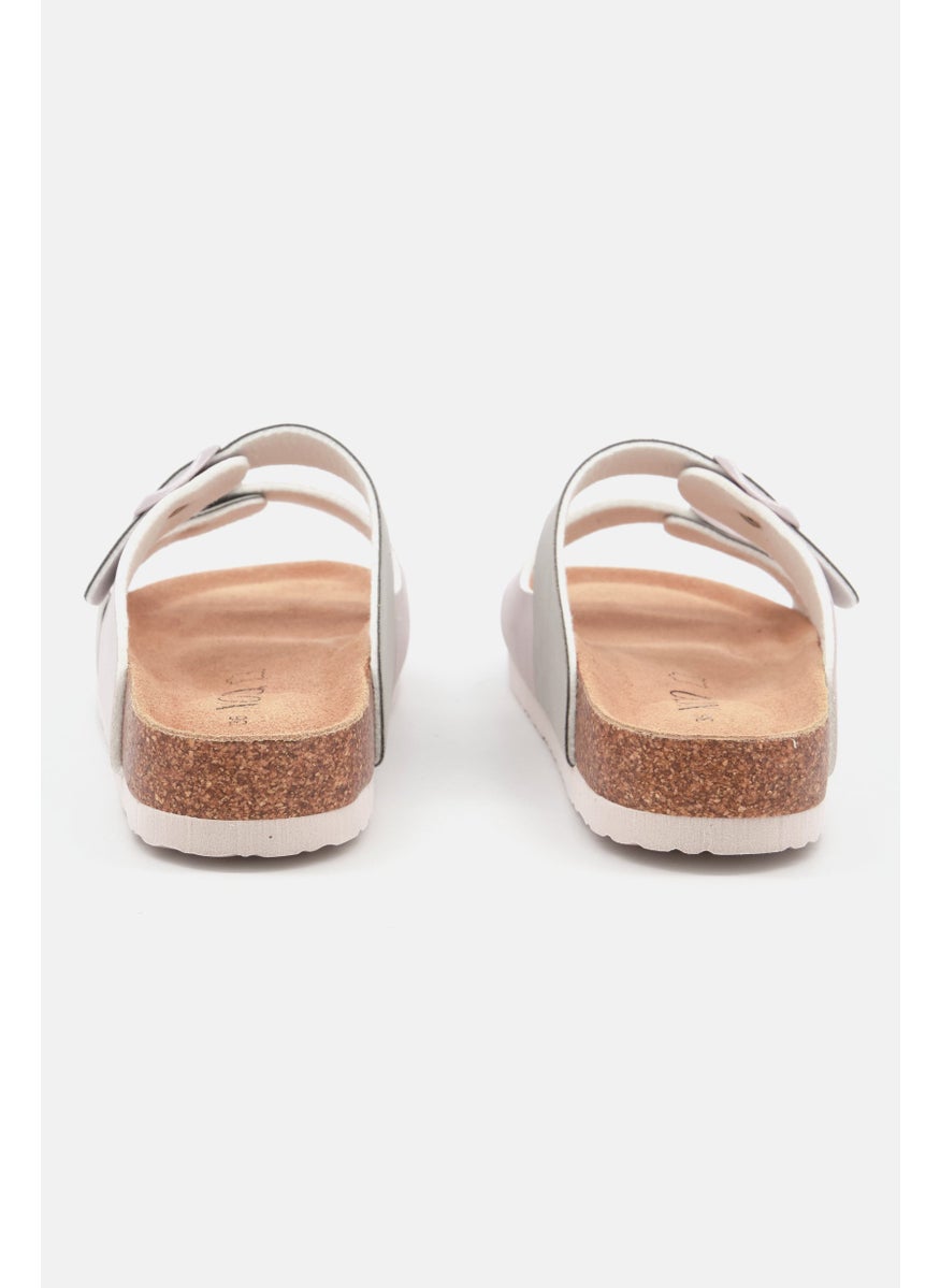 Women Slip On Cork Sandals, Grey Combo