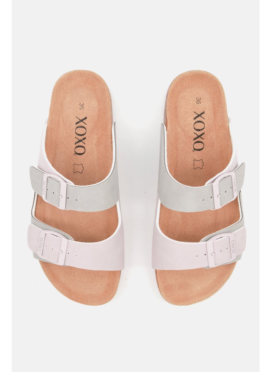 Women Slip On Cork Sandals, Grey Combo