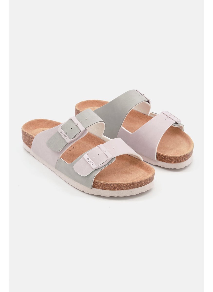 Women Slip On Cork Sandals, Grey Combo