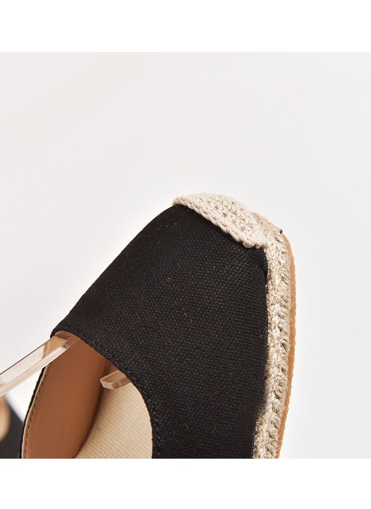 Straw Plus-size Sandals for Women Rope Closed Toe Espadrille Wedge Strap Sandals