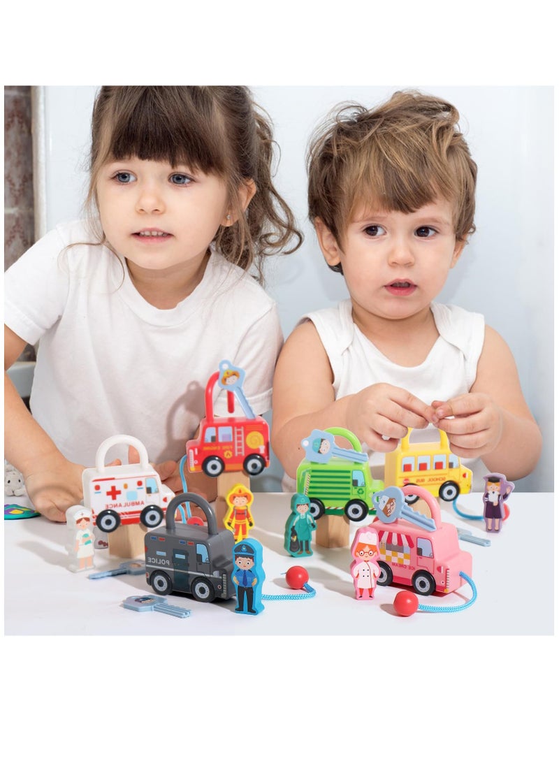 Montessori Lock and Key Car Toy for Toddlers 3 to 5 Years, Sensory Fine Motor Skills Development Gift for Boys and Girls