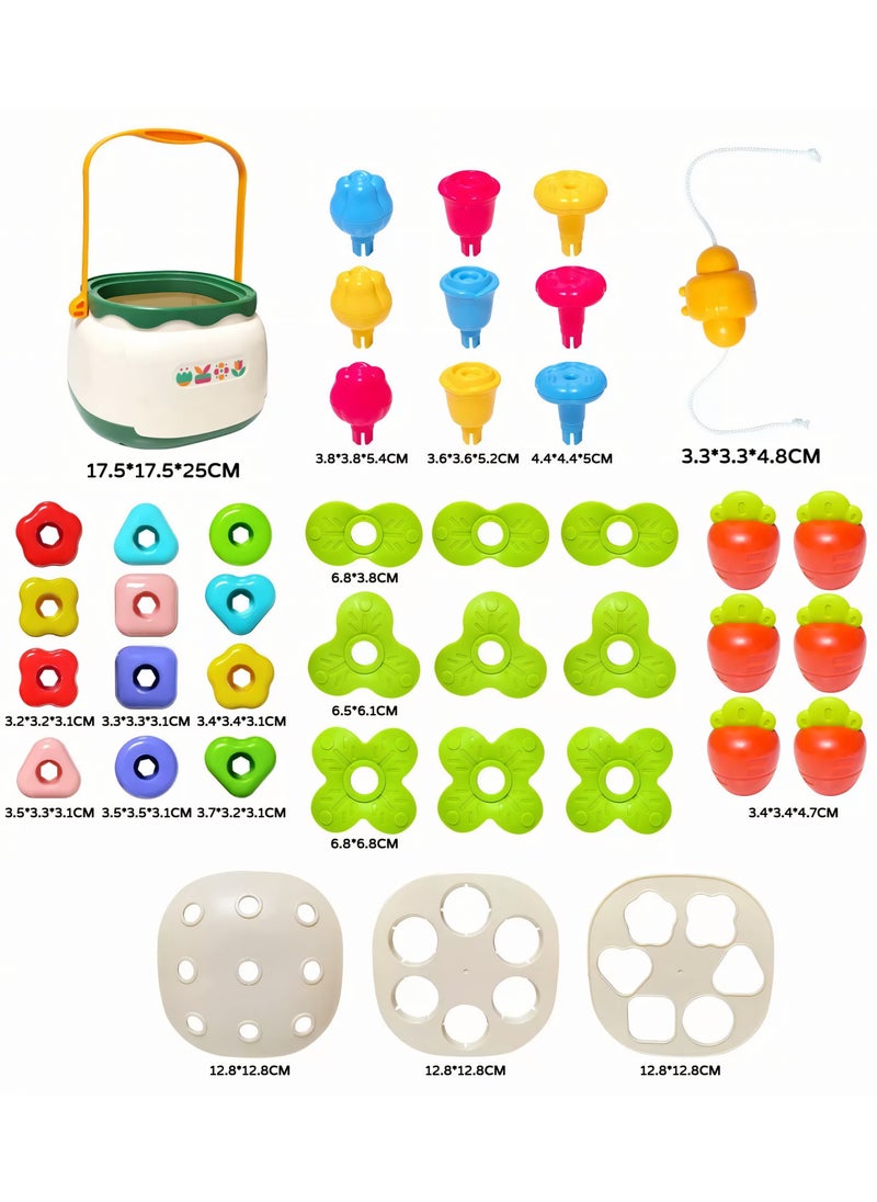 Flower Garden Building Montessori Toy Set Shape Sorting Matching Toy, STEM Toy Gardening Pretend Toys, Learning Educational Stacking Toy for Toddlers Boys Girls