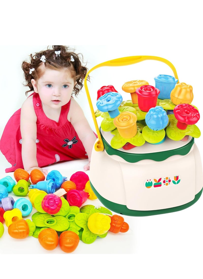 Flower Garden Building Montessori Toy Set Shape Sorting Matching Toy, STEM Toy Gardening Pretend Toys, Learning Educational Stacking Toy for Toddlers Boys Girls