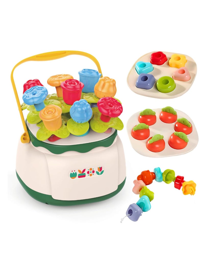 Flower Garden Building Montessori Toy Set Shape Sorting Matching Toy, STEM Toy Gardening Pretend Toys, Learning Educational Stacking Toy for Toddlers Boys Girls