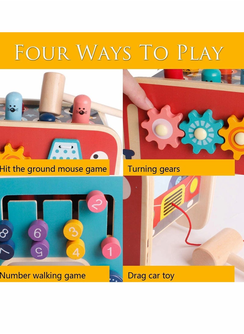 Wooden Hammering  Pounding Toys, Nail Hammer Stool, Pull Along Elephant Gopher Toy, Desktop Hitting Mouse and Hamster Game, Toddler Drag Toys 1-3 Years Old Boys and Girls Gifts