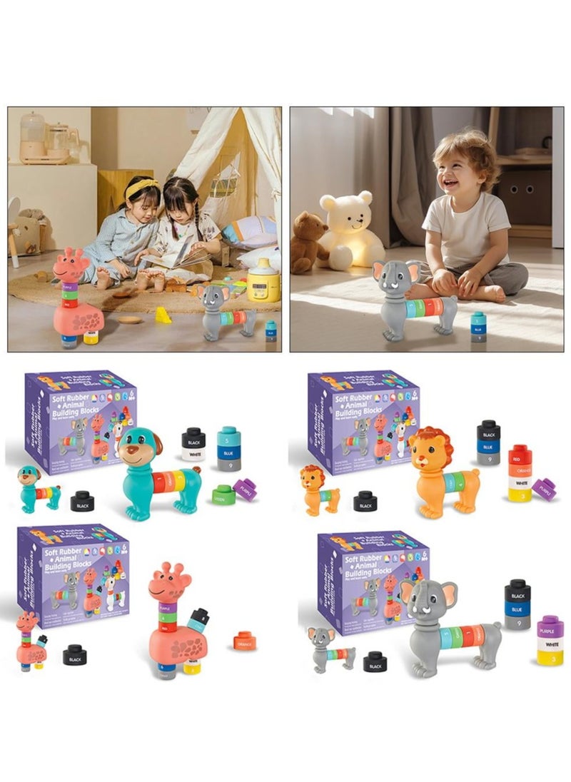 Animal Soft Rubber Baby Stacking  Building Blocks for Toddlers 1-3, Montessori Educational Toys, Sensory Rock Sorting  Bath Toy, STEM Blocks for Early Learning, Digital Color  Number Cognitive, Tumm