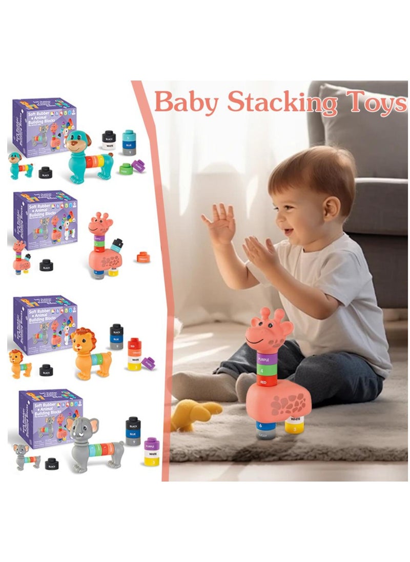 Animal Soft Rubber Baby Stacking  Building Blocks for Toddlers 1-3, Montessori Educational Toys, Sensory Rock Sorting  Bath Toy, STEM Blocks for Early Learning, Digital Color  Number Cognitive, Tumm