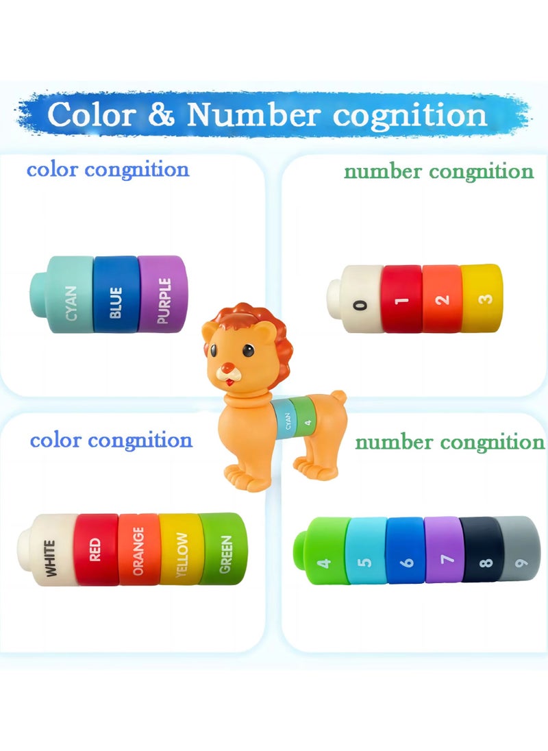 Animal Soft Rubber Baby Stacking  Building Blocks for Toddlers 1-3, Montessori Educational Toys, Sensory Rock Sorting  Bath Toy, STEM Blocks for Early Learning, Digital Color  Number Cognitive, Tumm