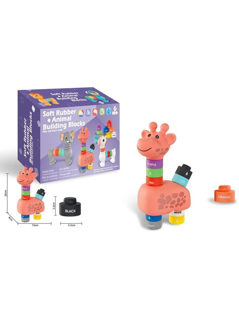 Animal Soft Rubber Baby Stacking  Building Blocks for Toddlers 1-3, Montessori Educational Toys, Sensory Rock Sorting  Bath Toy, STEM Blocks for Early Learning, Digital Color  Number Cognitive, Tumm