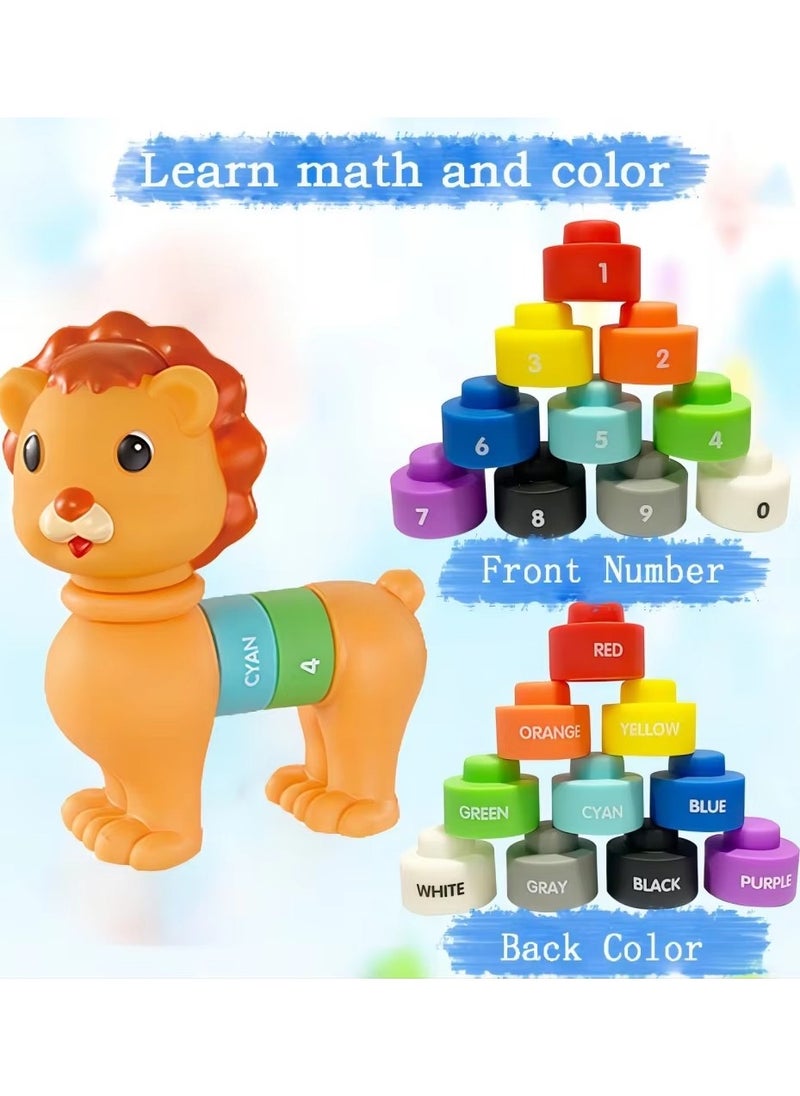 Animal Soft Rubber Baby Stacking  Building Blocks for Toddlers 1-3, Montessori Educational Toys, Sensory Rock Sorting  Bath Toy, STEM Blocks for Early Learning, Digital Color  Number Cognitive, Tumm