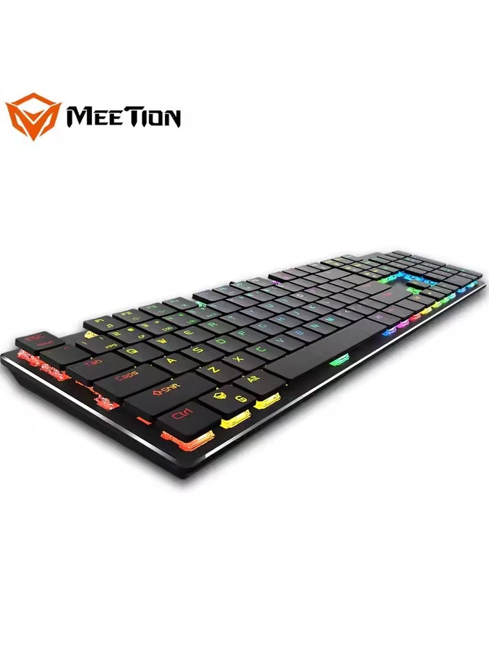 MEETION MK80 Ultrathin Mechanical RGB Lighting Programmable Gaming Keyboard backlit full keys anti-ghosting ultrathin chocolate keycaps Mechanical Blue Switch Gold-Plating USB Best Gaming Keyboard Black