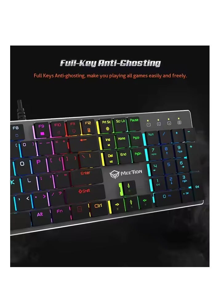 MEETION MK80 Ultrathin Mechanical RGB Lighting Programmable Gaming Keyboard backlit full keys anti-ghosting ultrathin chocolate keycaps Mechanical Blue Switch Gold-Plating USB Best Gaming Keyboard Black