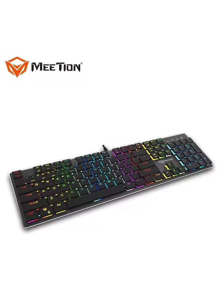 MEETION MK80 Ultrathin Mechanical RGB Lighting Programmable Gaming Keyboard backlit full keys anti-ghosting ultrathin chocolate keycaps Mechanical Blue Switch Gold-Plating USB Best Gaming Keyboard Black