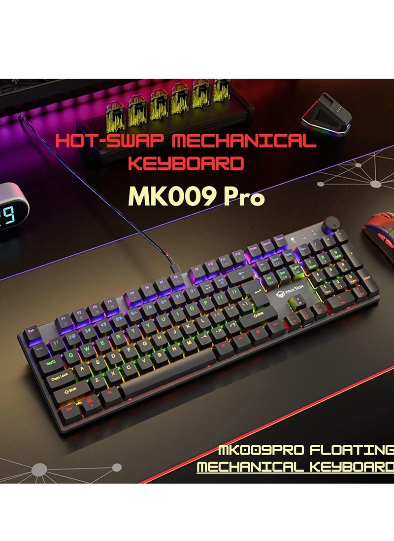 Meetion MK009 Pro Hot Swap Mechanical Gaming Keyboard Ergonomic Design Full Key Anti-Ghosting ABS Keycaps High Quality Metal Matte Panel Mechanical switches Gaming keyboards