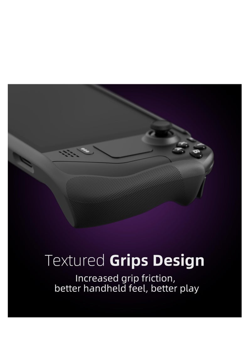 GripCase SD for Steam Deck - Shockproof Soft Protective Case with Textured Grips, Full Protection, Stand Feature, Shock-Absorption, Non-Slip, and Anti-Scratch Design in Coyote Gray.