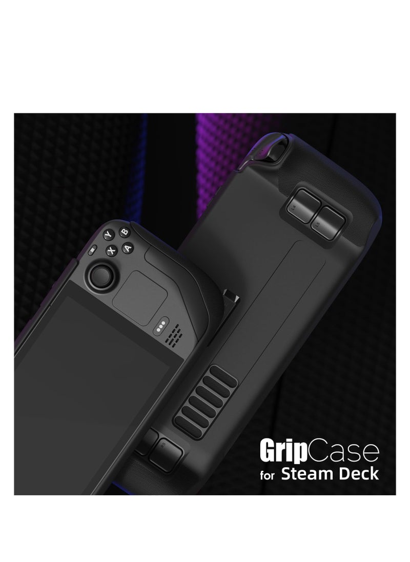 GripCase SD for Steam Deck - Shockproof Soft Protective Case with Textured Grips, Full Protection, Stand Feature, Shock-Absorption, Non-Slip, and Anti-Scratch Design in Coyote Gray.