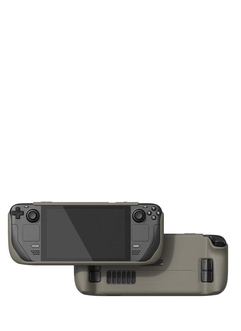 GripCase SD for Steam Deck - Shockproof Soft Protective Case with Textured Grips, Full Protection, Stand Feature, Shock-Absorption, Non-Slip, and Anti-Scratch Design in Coyote Gray.
