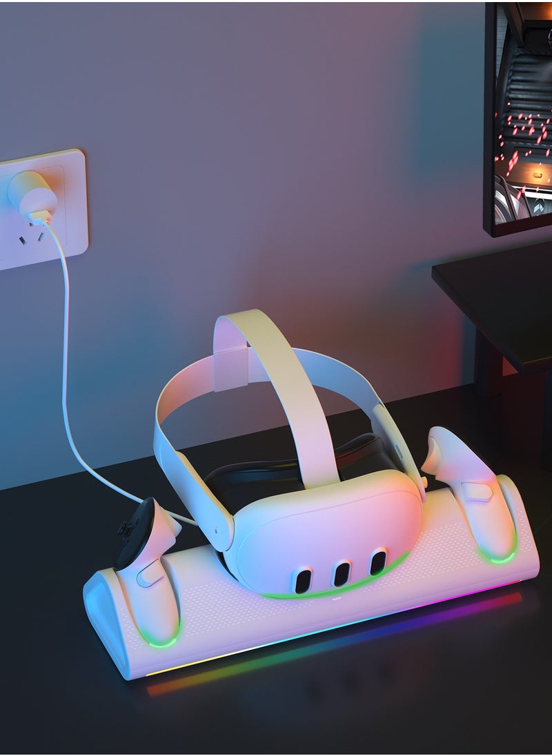 Charging Dock for Meta/Oculus Quest 3, Fast Charging Station for Meta Quest 3 Headset Controllers and Other USB Device VR Accessories, RGB Charging Stand with Rechargeable Batteries