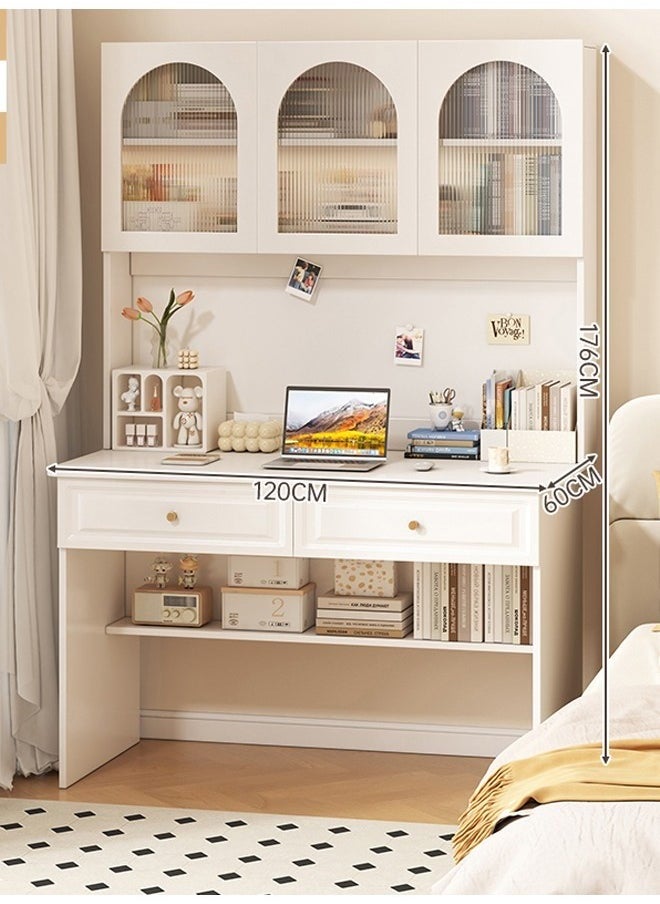 Modern Multifunctional Computer Table Home Office Writing Workstation with Drawers Glass Door & Storage Shelves 120 CM