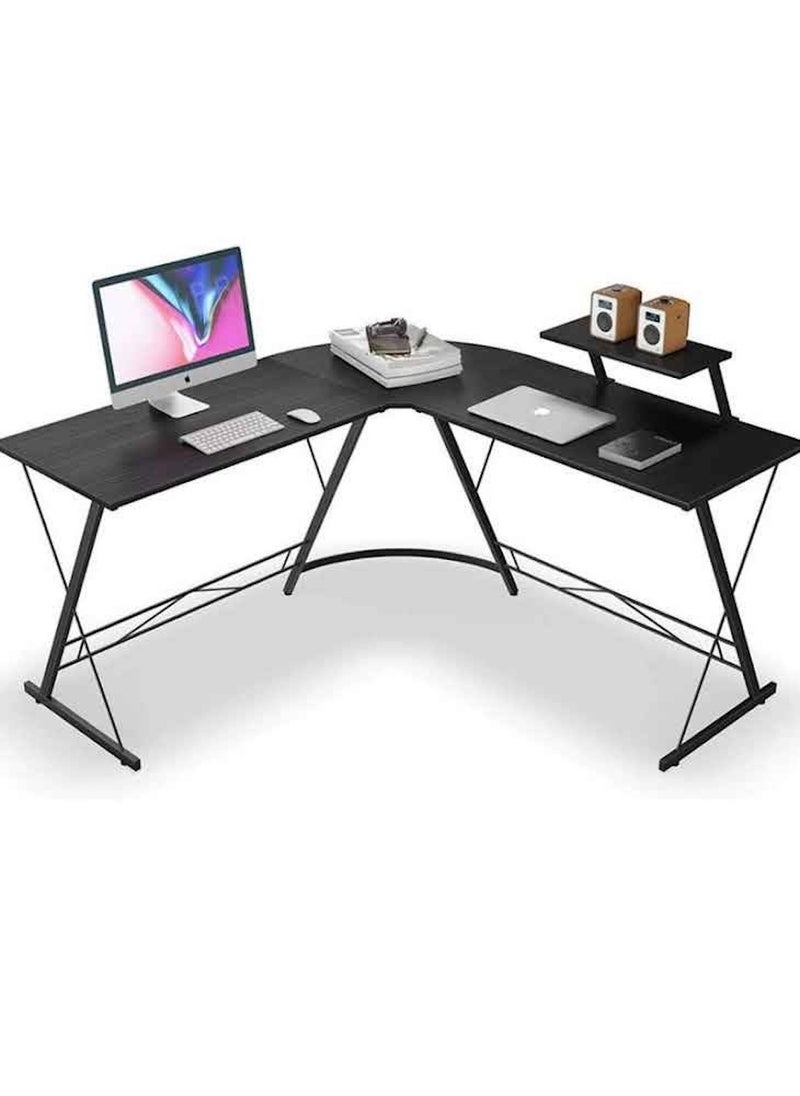 L-Shaped Corner Office Computer Table – Modern Black Design
