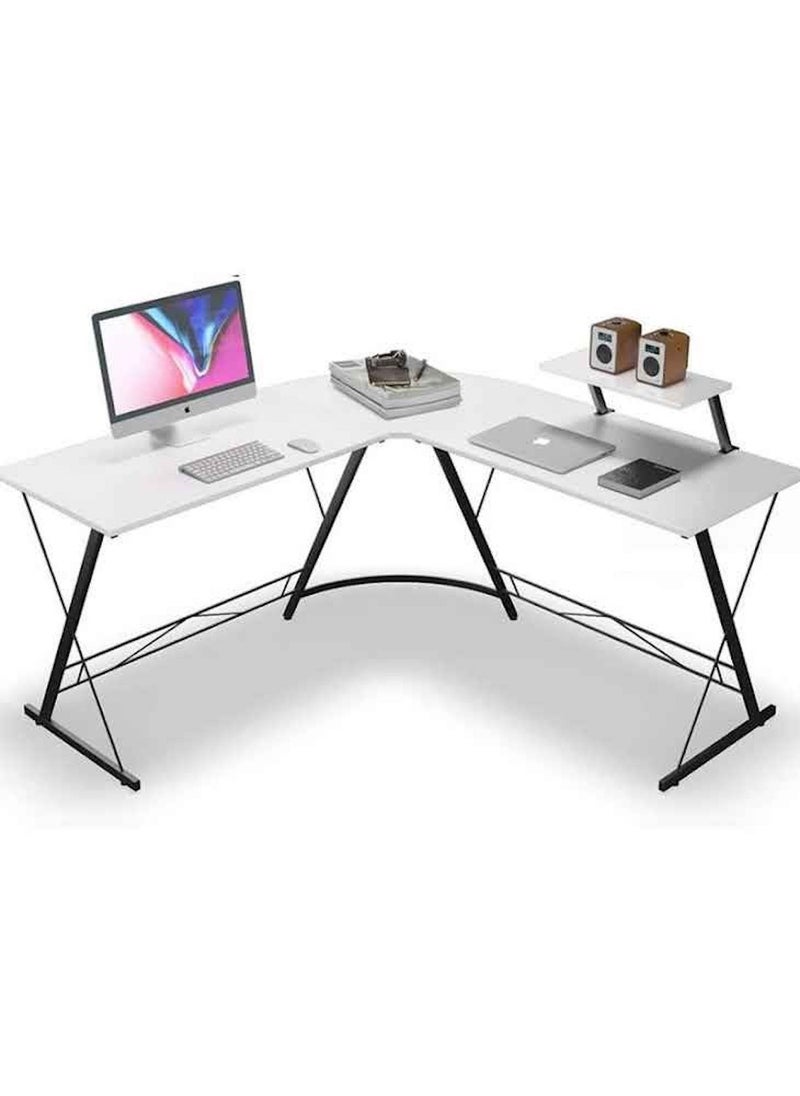 L-Shaped Corner Office Computer Table – Modern White Design