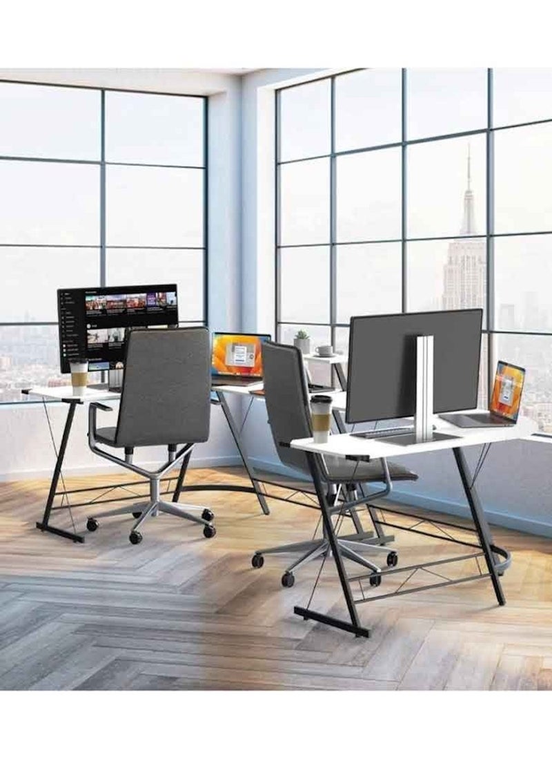 L-Shaped Corner Office Computer Table – Modern White Design
