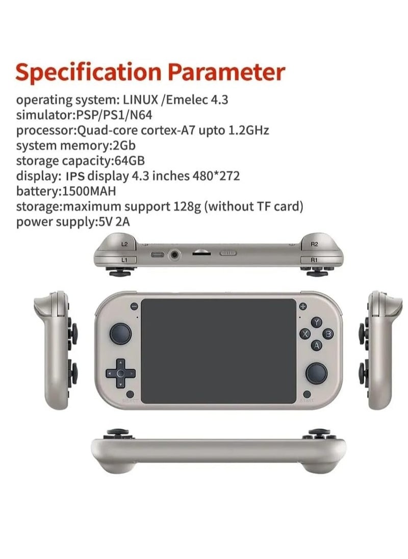 M17 Retro Handheld Game Console – 4.3-inch IPS HD Screen, 20000+ Preloaded Classic Games, Open-Source Linux System, Portable Gaming for PSP/PS1/N64, 128GB TF Card, Ergonomic Design, Long Battery Life