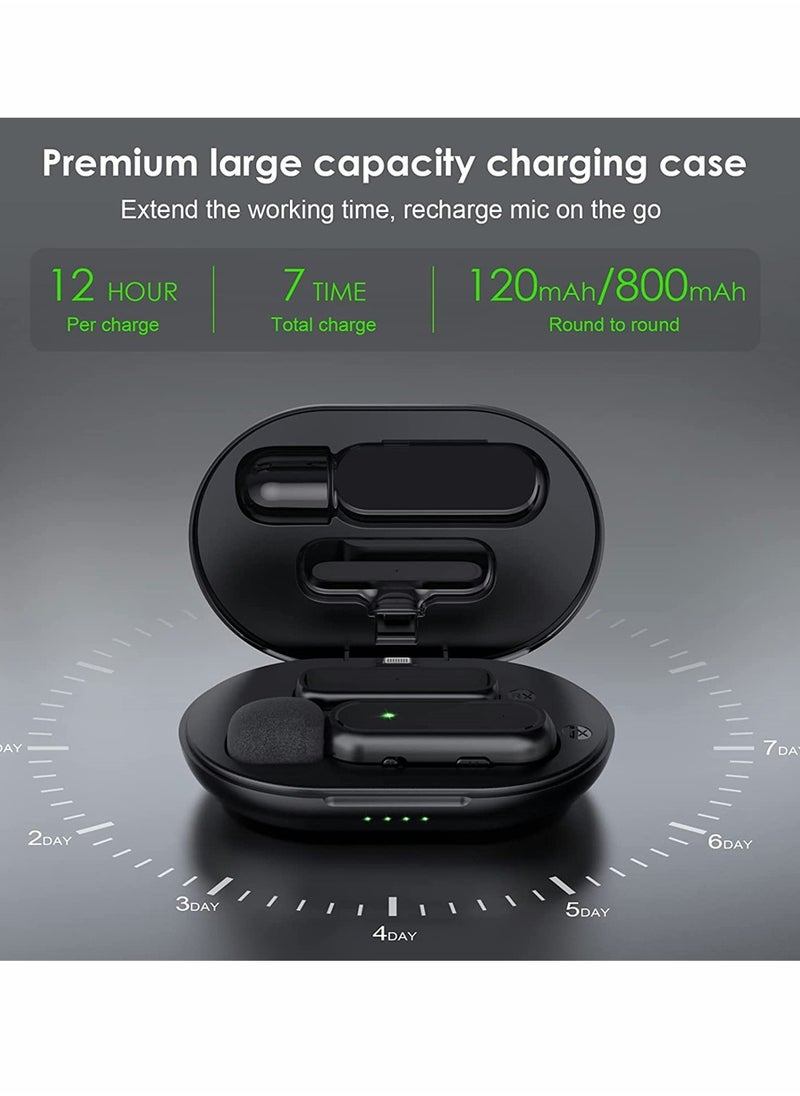 Wireless Lavalier Microphone for iPhone/iPad with Charging Case, Plug-and-Play Clip-on Mic for Vlogging, YouTube, Interviews, 3 Noise Reduction Modes, 65ft Range