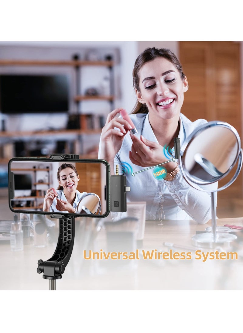 SYOSI Mini Wireless Lavalier Microphone, Cordless Double Mics Lapel Microphone 2.4G Ultra-Low Delay Built-in Noise Reduction Chip for Video Recording for Camera/Computer/Laptop/Phone