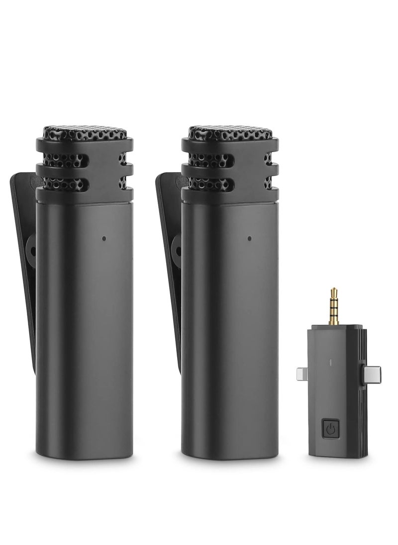 SYOSI Mini Wireless Lavalier Microphone, Cordless Double Mics Lapel Microphone 2.4G Ultra-Low Delay Built-in Noise Reduction Chip for Video Recording for Camera/Computer/Laptop/Phone
