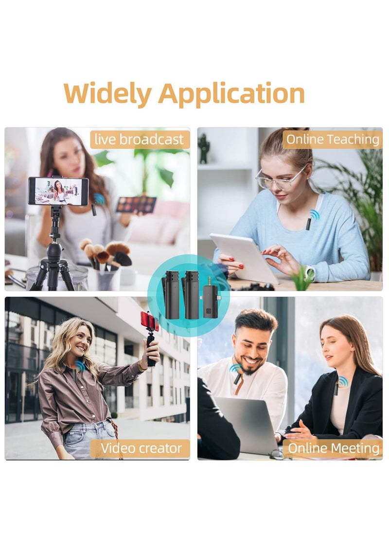 SYOSI Mini Wireless Lavalier Microphone, Cordless Double Mics Lapel Microphone 2.4G Ultra-Low Delay Built-in Noise Reduction Chip for Video Recording for Camera/Computer/Laptop/Phone