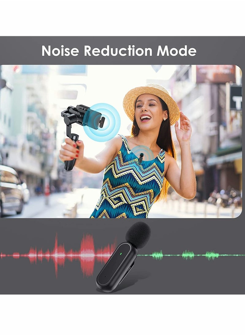 Wireless Lavalier Microphone for iPhone/iPad with Charging Case, Plug-and-Play Clip-on Mic for Vlogging, YouTube, Interviews, 3 Noise Reduction Modes, 65ft Wireless Range for Clear Sound
