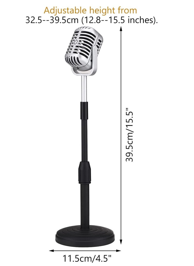 Desktop Microphone Prop Model with Adjustable Stand Classic Retro Style Microphone Prop Decor for Party Decoration Costume Role Play Game Night