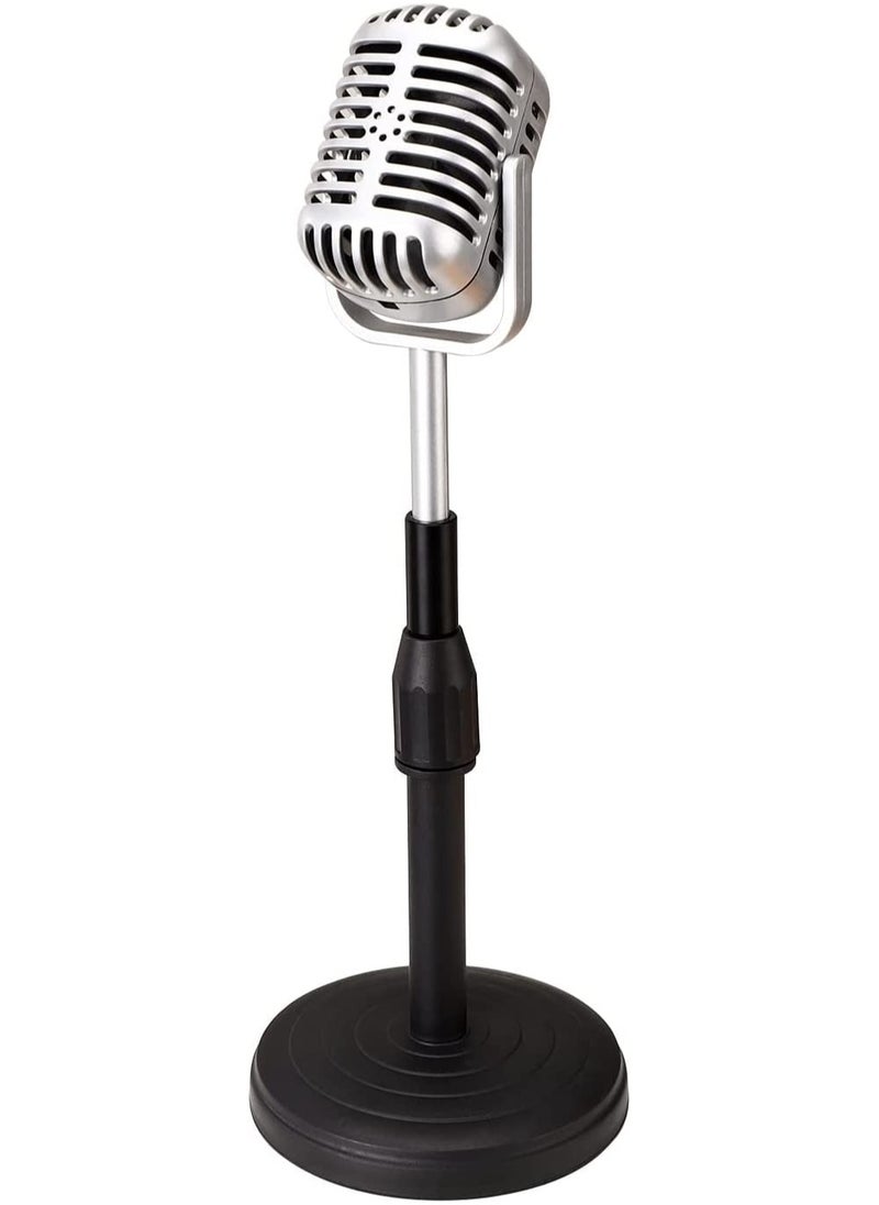Desktop Microphone Prop Model with Adjustable Stand Classic Retro Style Microphone Prop Decor for Party Decoration Costume Role Play Game Night