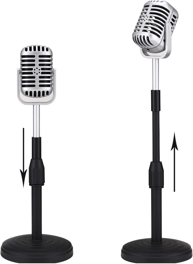Desktop Microphone Prop Model with Adjustable Stand Classic Retro Style Microphone Prop Decor for Party Decoration Costume Role Play Game Night